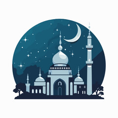 silhouette of a mosque in the night of Ramadan Arabic illustration stye graphic design logo background
