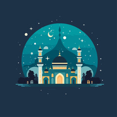 Arabic style vector graphic mosque at the ramadhan night of a thousand months