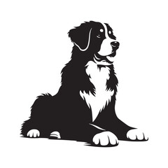 Bernese Mountain Dog Silhouette: A Majestic Tribute to the Strength, Loyalty, and Beauty of this Beloved Canine Companion. Vector Bernese Mountain Dog Silhouette. - obrazy, fototapety, plakaty