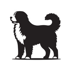 Bernese Mountain Dog Silhouette: A Majestic Tribute to the Strength, Loyalty, and Beauty of this Beloved Canine Companion. Vector Bernese Mountain Dog Silhouette.