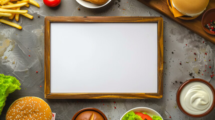 Fast food background with white board in the middle