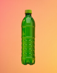 Green plastic water bottle. Thirst and health benefits.