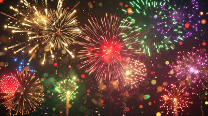 Fototapeta premium Vibrant fireworks lighting up night sky, perfect for celebrations and events