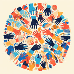Diverse Hands United in Circular Unity Illustration