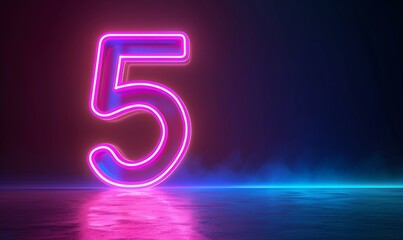 3d render, neon number five glowing in the dark with ultraviolet light, pink blue gradient laser ray, Generative AI - obrazy, fototapety, plakaty