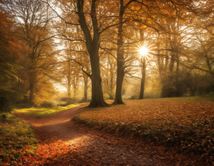 Autumn Serenity: Sunburst Through the Trees