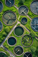 Aerial view of water tanks in field