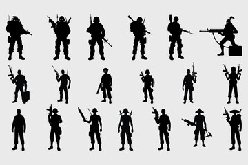a set of silhouettes of military soldiers holding weapons