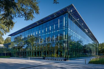 Fototapeta na wymiar Zero-Energy Building with Photovoltaic Glass Panels
