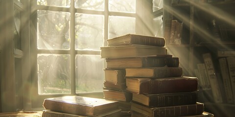 Antique Book on Wooden Library Table