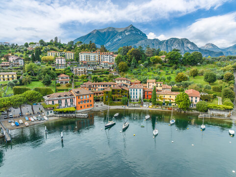Landscape with Pescallo village, Bellagio town at Como lake region, Italy