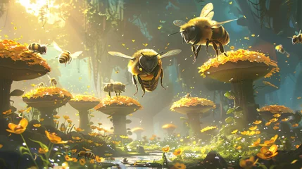 Fotobehang Bees are Busying Collecting Honey. © Riya