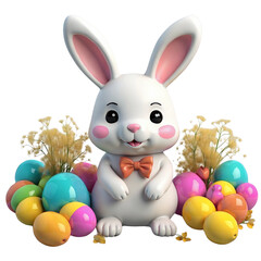 Fototapeta premium easter bunny with easter eggs on transparent background