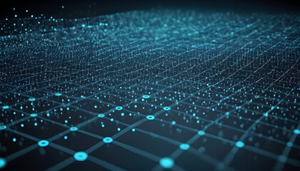 Obraz premium technology mesh background with interconnected white dots and lines in dark blue background 