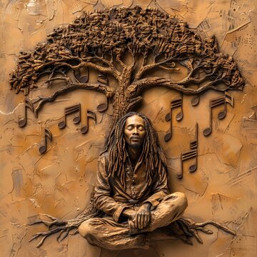 Statue of a Man With Dreadlocks Sitting in Front of a Tree