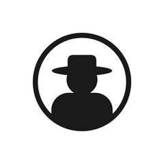 Hacker, spy. Man with hat icon flat style isolated on white background. Vector illustration