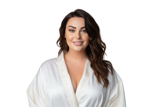 beautiful woman and chubby wearing a bathrobe isolated on transparent and white background.PNG image.	