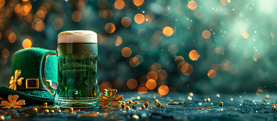 Abstract green background for St. Patrick's Day for design with green beer. AI Generative