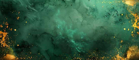 Abstract green with gold background in grunge style. Generative AI