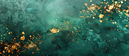 Fototapeta na wymiar Abstract green with gold background in grunge style. Generative AI