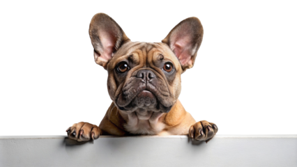 French bulldog with paws on ledge with transparent background