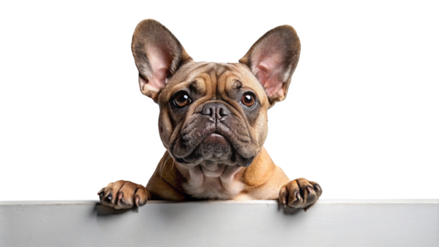 French bulldog with paws on ledge with transparent background