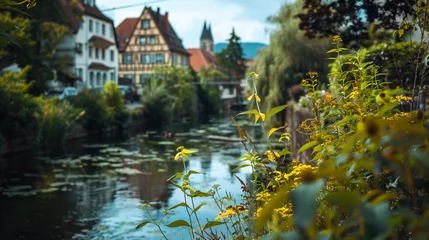 Zelfklevend Fotobehang City of Stuttgart Bad Cannstatt river and plants © Jafger