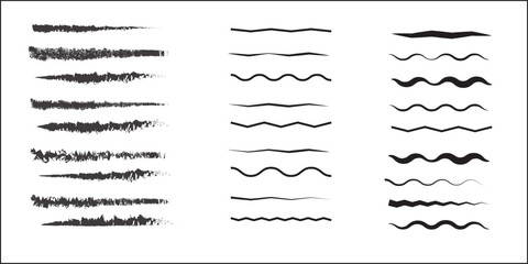 Fototapeta premium Collection of wavy or zigzag lines. Horizontal thin lines wave. Dotted line. Big set black color. Vector illustration. line wave