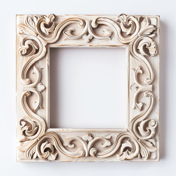 Empty photo frame with a unique and intricate pattern on white background