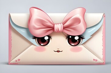 Artistic Illustration of a Happy, Blushing Envelope with a blue Bow, generative AI