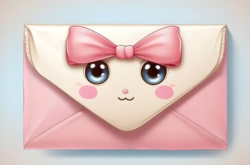 Illustration of a Cute Pink Envelope with a Cheerful Expression, generative AI
