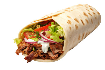 Doner kebab isolated on transparent and white background.PNG image.	