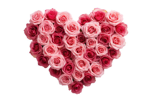 Heart-shaped bouquet of red roses isolated on transparent and white background.PNG image.