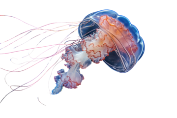 Jellyfish in the sea, marine animals isolated on transparent and white background.PNG image.