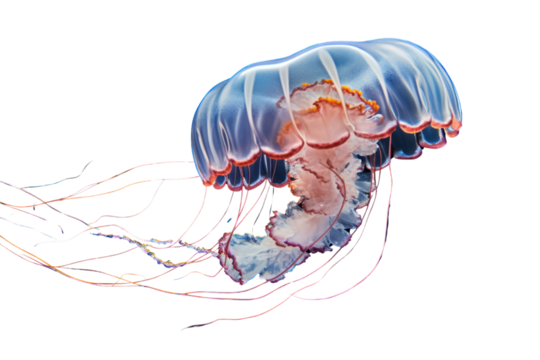 Jellyfish in the sea, marine animals isolated on transparent and white background.PNG image.