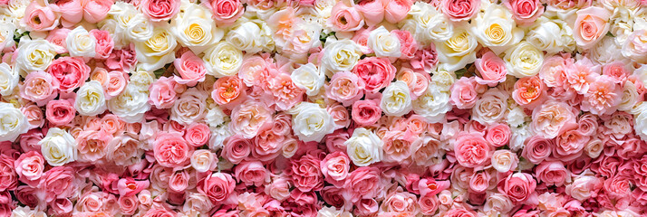 a pink and white rose wall is shown - obrazy, fototapety, plakaty