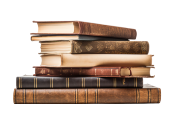 Stack of books isolated on transparent and white background.PNG image.