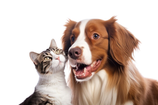 Cute dog and cat are hungry isolated on transparent and white background.PNG image.