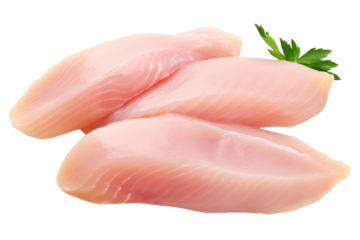 Raw chicken breast fillets,fresh chicken meat isolated on transparent and white background.PNG image.