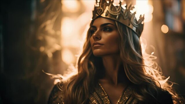 Beautiful queen. Fantasy medieval background. The concept of medieval history, life and culture. Ai-generated.