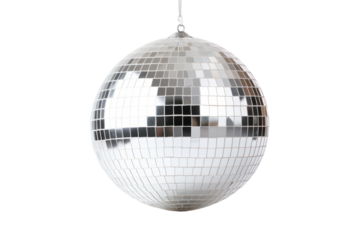 Details in the pub, silver night club lighting mirror-ball ,disco ball isolated on transparent and white background.PNG image.	