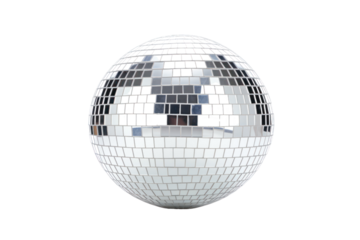 Details in the pub, silver night club lighting mirror-ball ,disco ball isolated on transparent and white background.PNG image.	