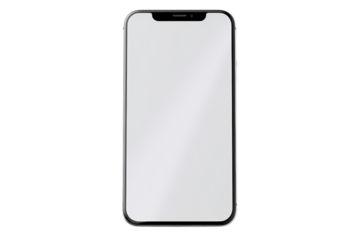 Smartphone with blank white screen isolated on transparent and white background.PNG image.	