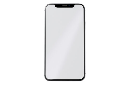 Smartphone with blank white screen isolated on transparent and white background.PNG image.	
