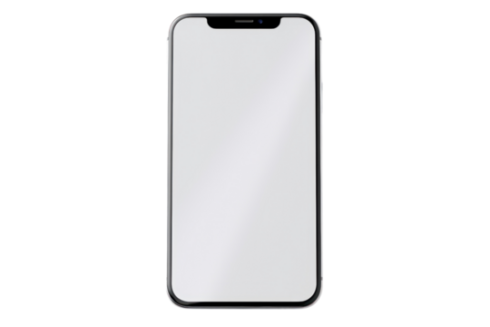 Smartphone with blank white screen isolated on transparent and white background.PNG image.