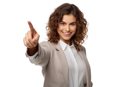 woman pointing her finger to you,  isolated on transparent and white background.PNG image.	