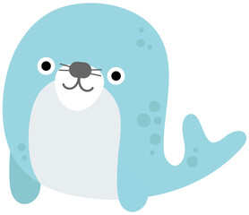 Cute Sea Animal in Children Style Cartoon fish Sea set seal sea lion