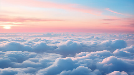 Ethereal Tranquility: A Serene Perspective from Above the Clouds Bathed in Sunset Hues