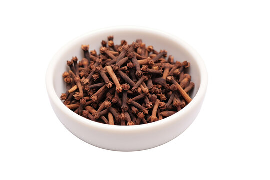 Dried Cloves in a Bowl, isolated on transparent and white background.PNG image.
