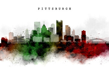 City Skyline Watercolor PITTSBURGH